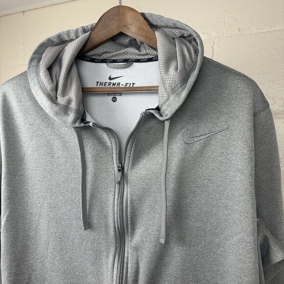 Nike Therma - Fit Full Zip Up Fleece Hoodie Mens Size XL Gray Heather Drawstring - Picture 2 of 6